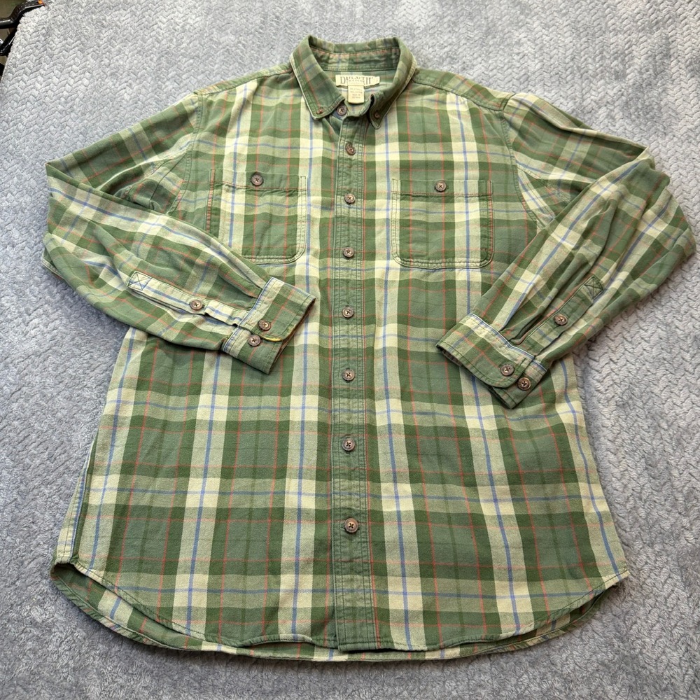 Duluth Trading Co Flannel Shirt Mens XL‎ Tall Green Plaid Trim Fit Cotton